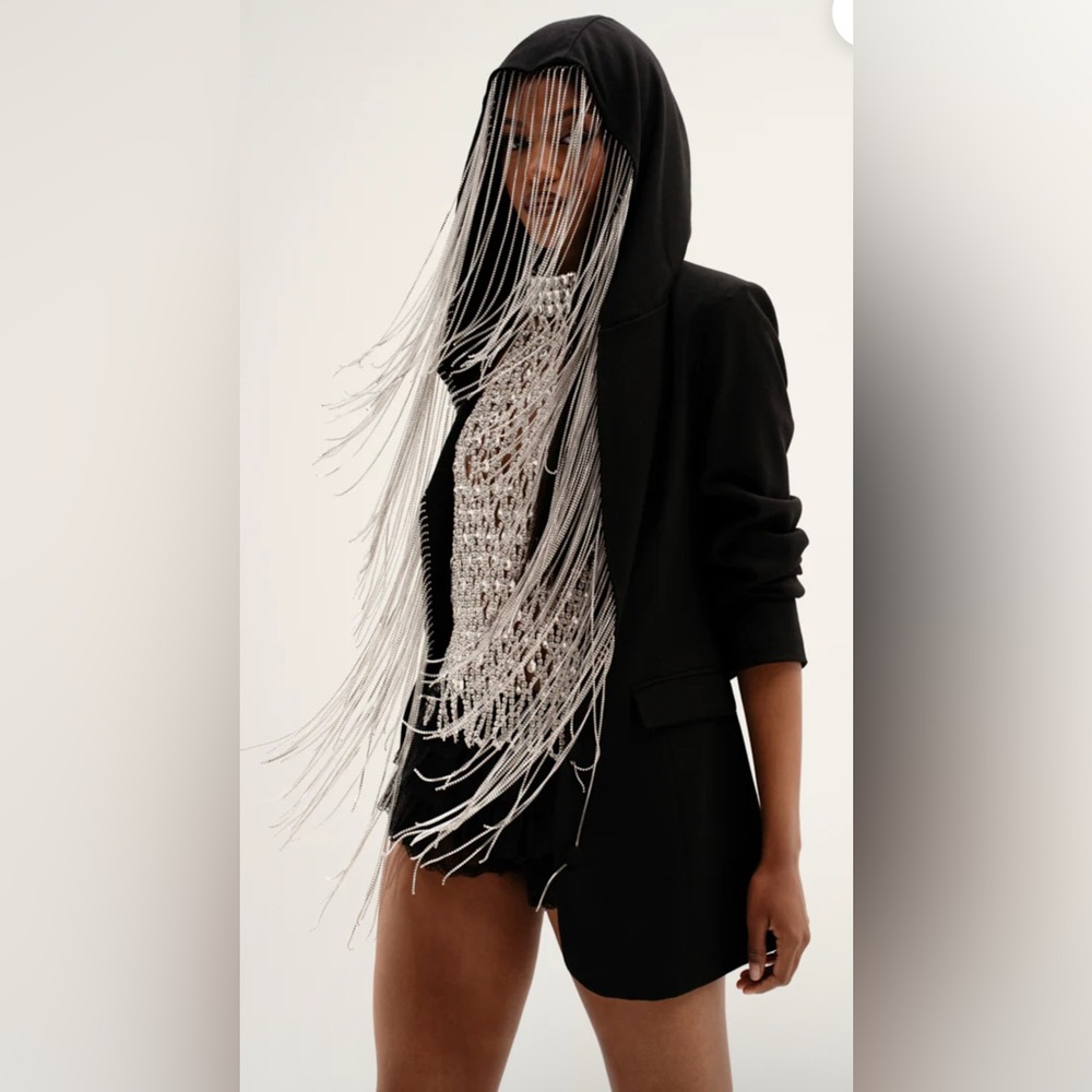 NEW- Black Rhinestone Fringe Blazer  - Size 1X
